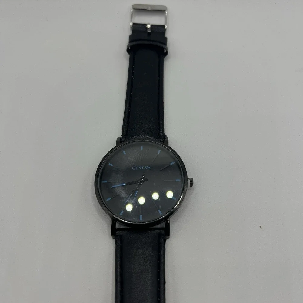 Geneva Mens Fashion Casual Quartz Wrist Watch Black Band Analog Classic Style‎